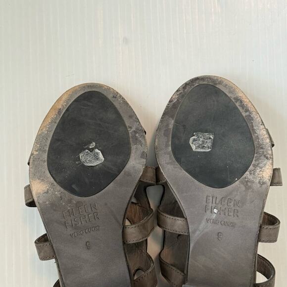 Eileen Fisher grey leather strappy heeled sandals size 9 - Picture 9 of 11